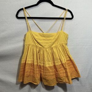 Staud Theo Sleeveless Goldie Persimmon Cotton Tiered Babydoll Top Blouse Size 4